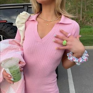 Pink Collared Midi Dress